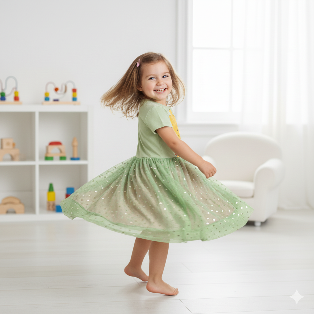 WINNIE THE POOH - GIRL'S TULLE DRESS 100% COTTON | MESH 100% POLYESTER