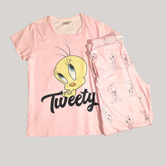 TWEETY WOMENS SHORT SLEEVE PAJAMA SETS , SILKY POLYESTER