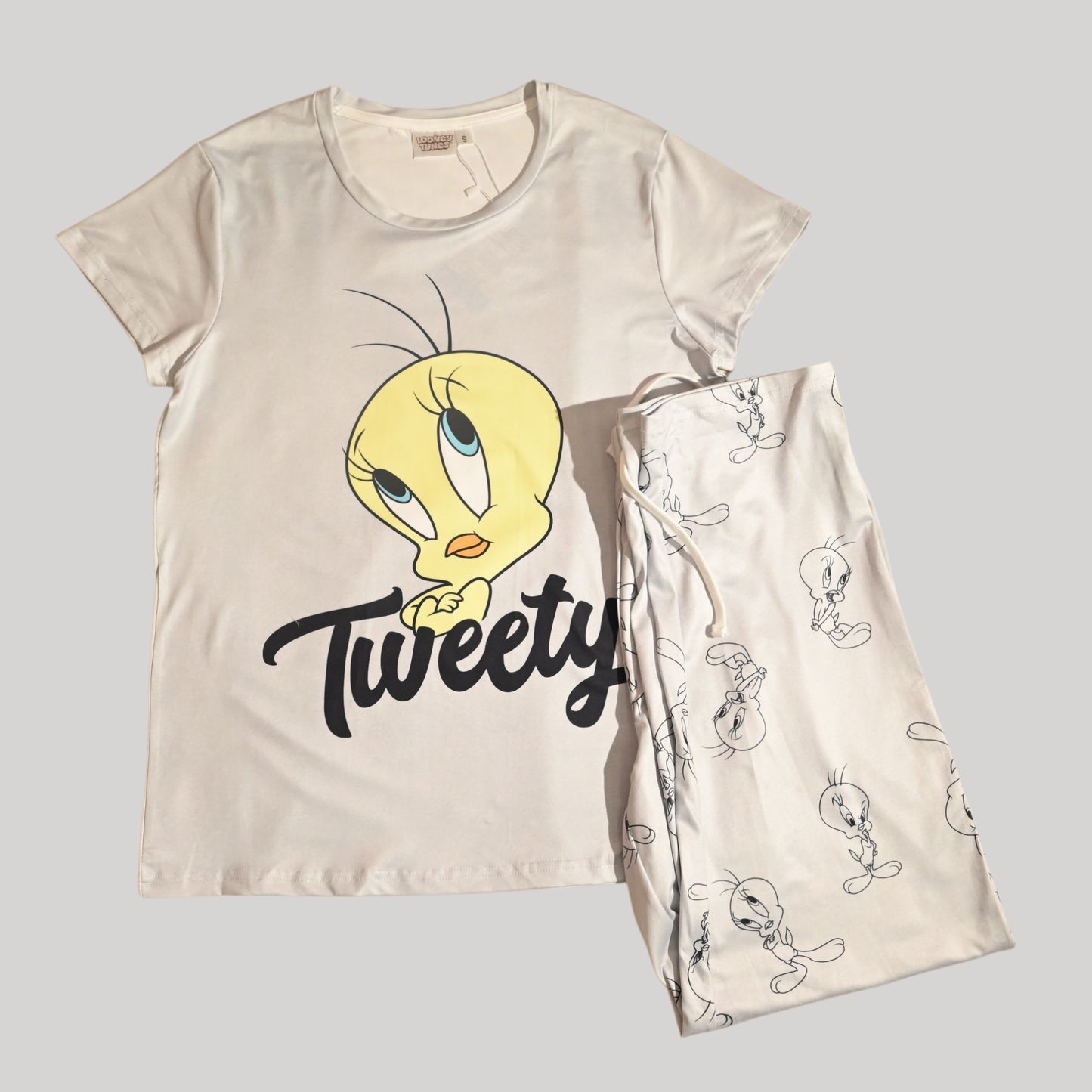 TWEETY WOMENS SHORT SLEEVE PAJAMA SETS , SILKY POLYESTER