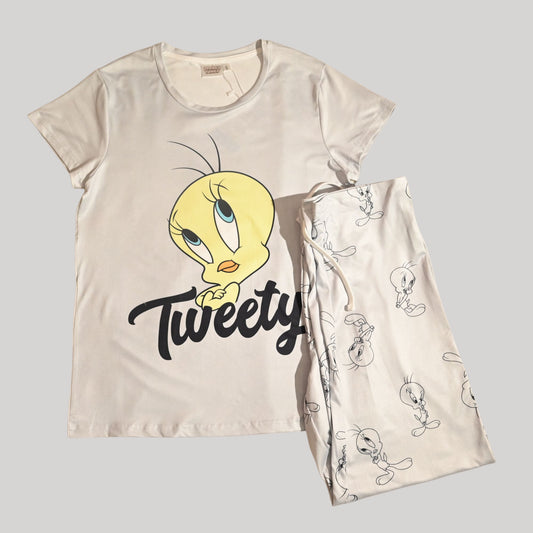 TWEETY WOMENS SHORT SLEEVE PAJAMA SETS , SILKY POLYESTER
