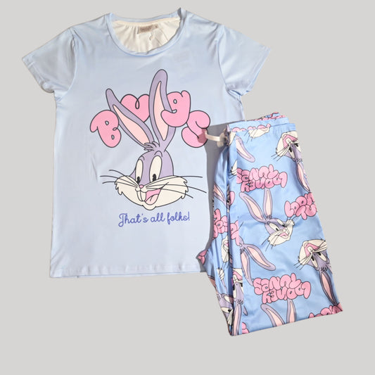LOONEY TUNES WOMENS SHORT SLEEVE PAJAMA SETS , SILKY POLYESTER