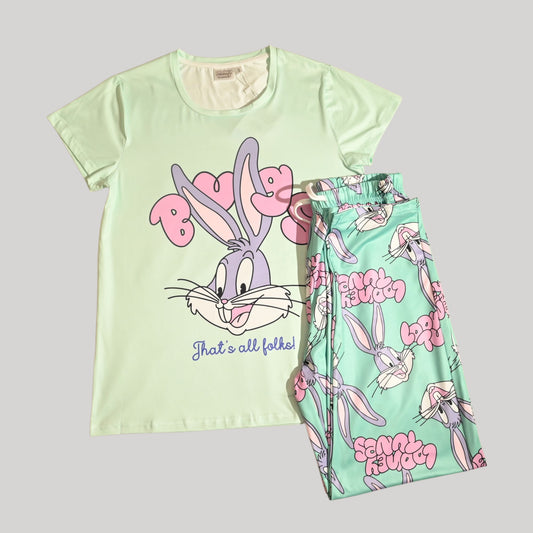 LOONEY TUNES WOMENS SHORT SLEEVE PAJAMA SETS , SILKY POLYESTER