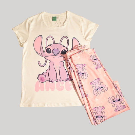 LILO & STITCH WOMENS SHORT SLEEVE PAJAMA SETS , SILKY POLYESTER