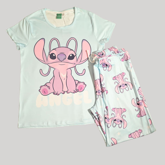 LILO & STITCH WOMENS SHORT SLEEVE PAJAMA SETS , SILKY POLYESTER