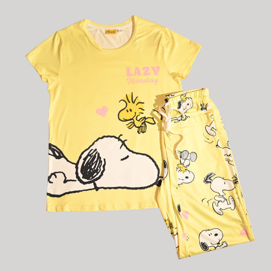 PEANUT WOMENS SHORT SLEEVE PAJAMA SETS , SILKY POLYESTER