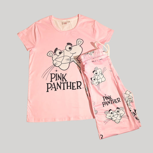 PINK PANTHER WOMENS SHORT SLEEVE PAJAMA SETS , SILKY POLYESTER
