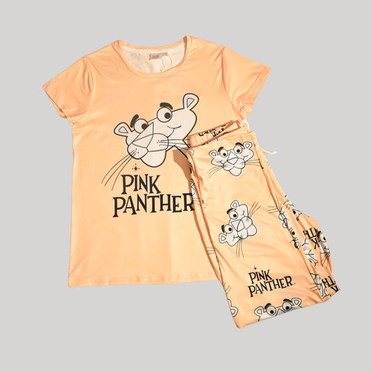 PINK PANTHER WOMENS SHORT SLEEVE PAJAMA SETS , SILKY POLYESTER