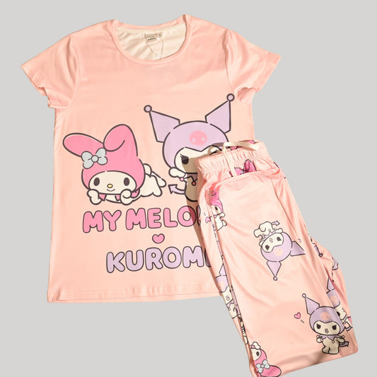 MY MELODY WOMENS SHORT SLEEVE PAJAMA SETS , SILKY POLYESTER