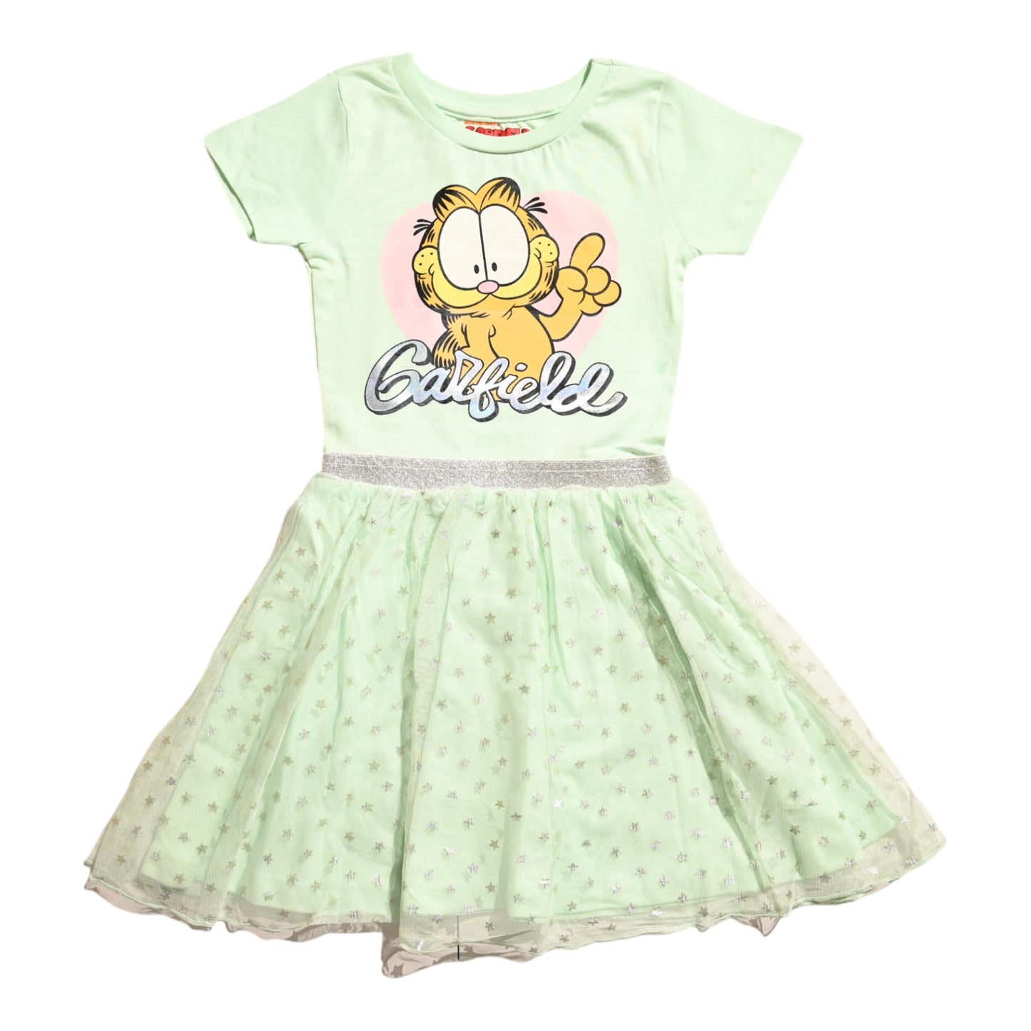Girls' Tulle Dress with Garfield Graphic, Mint Green