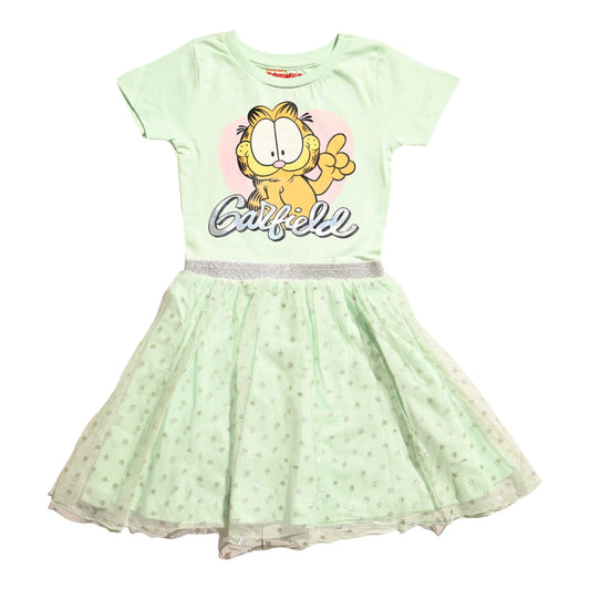 Girls' Tulle Dress with Garfield Graphic, Mint Green