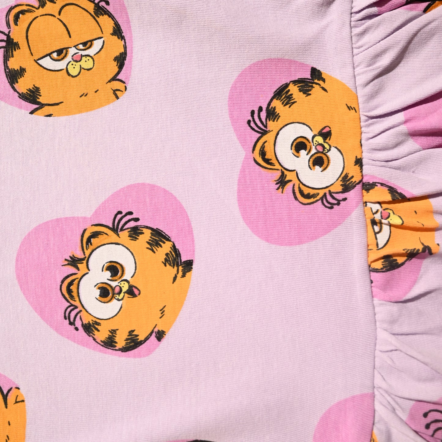 Girls' Cotton Dress with Garfield Print, Pink and Yellow, Short Sleeve