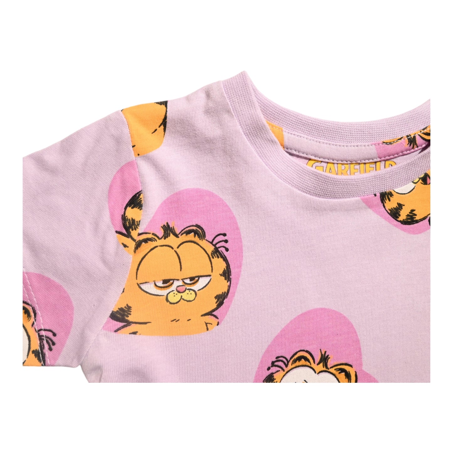 Girls' Cotton Dress with Garfield Print, Pink and Yellow, Short Sleeve