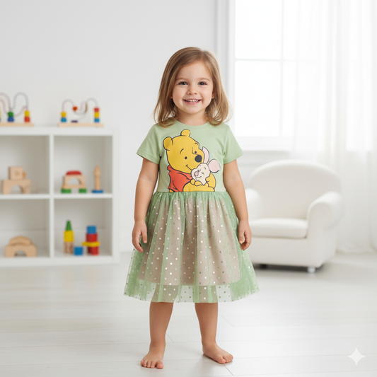 WINNIE THE POOH - GIRL'S TULLE DRESS 100% COTTON | MESH 100% POLYESTER