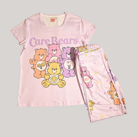 CAREBEARS WOMENS SHORT SLEEVE PAJAMA SETS , SILKY POLYESTER