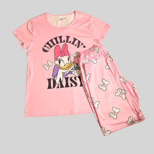 DAISY DUCK WOMENS SHORT SLEEVE PAJAMA SETS , SILKY POLYESTER