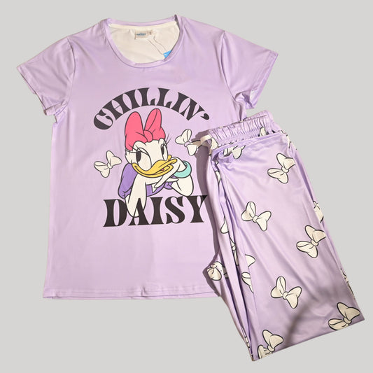 DAISY DUCK WOMENS SHORT SLEEVE PAJAMA SETS , SILKY POLYESTER